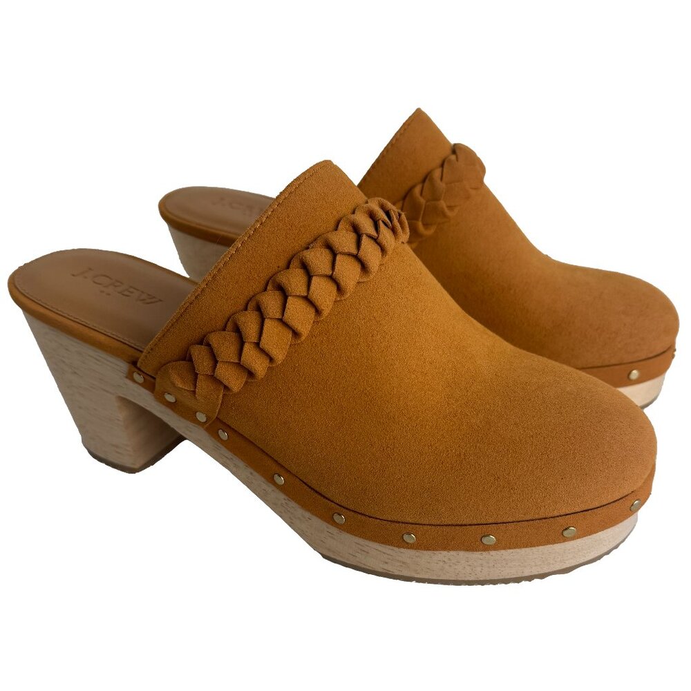 J.Crew Tan Clogs With Chunky Wooden 3in Heel, Braided Detail Sz 10 NWOT
